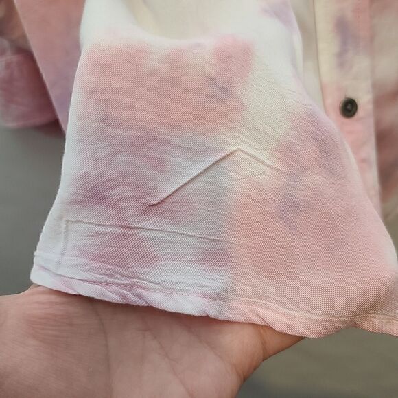 5X 28W Torrid Pink Tiedye Twill Button Up Blouse Back Box Pleat Button Cuff - Picture 7 of 9